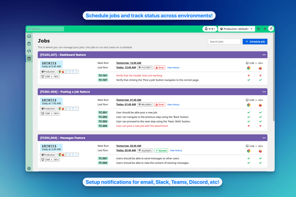 TAMI Studio - Schedule jobs and track statuses across environments