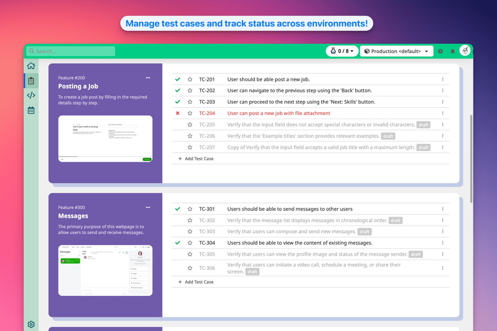 TAMI Studio - Manage test cases and track status across environments
