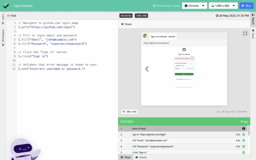 Login to Github Test Report