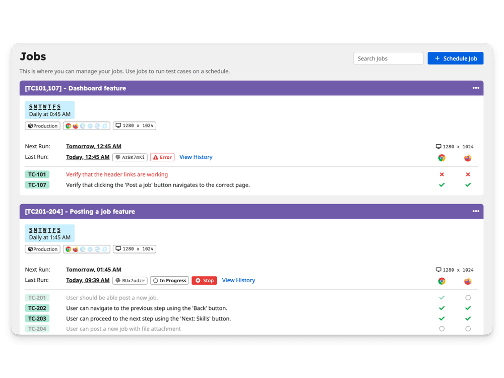 Job list page on TAMI Studio