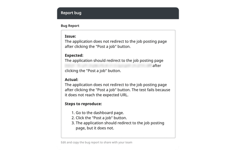 Use TAMI to write a bug report for a failed test
