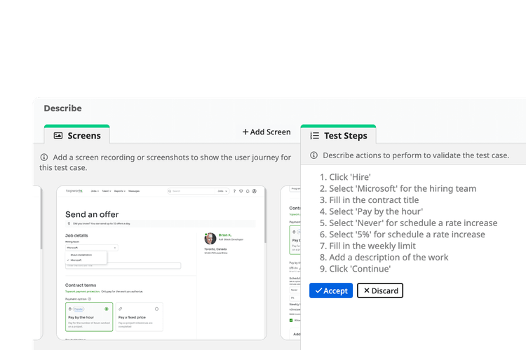 Use TAMI to document test steps for a scenario