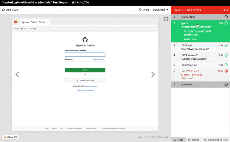Replay test reports step by step