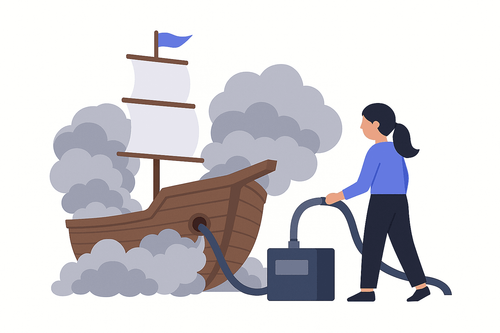 Smoke testing performed on a wooden sailboat